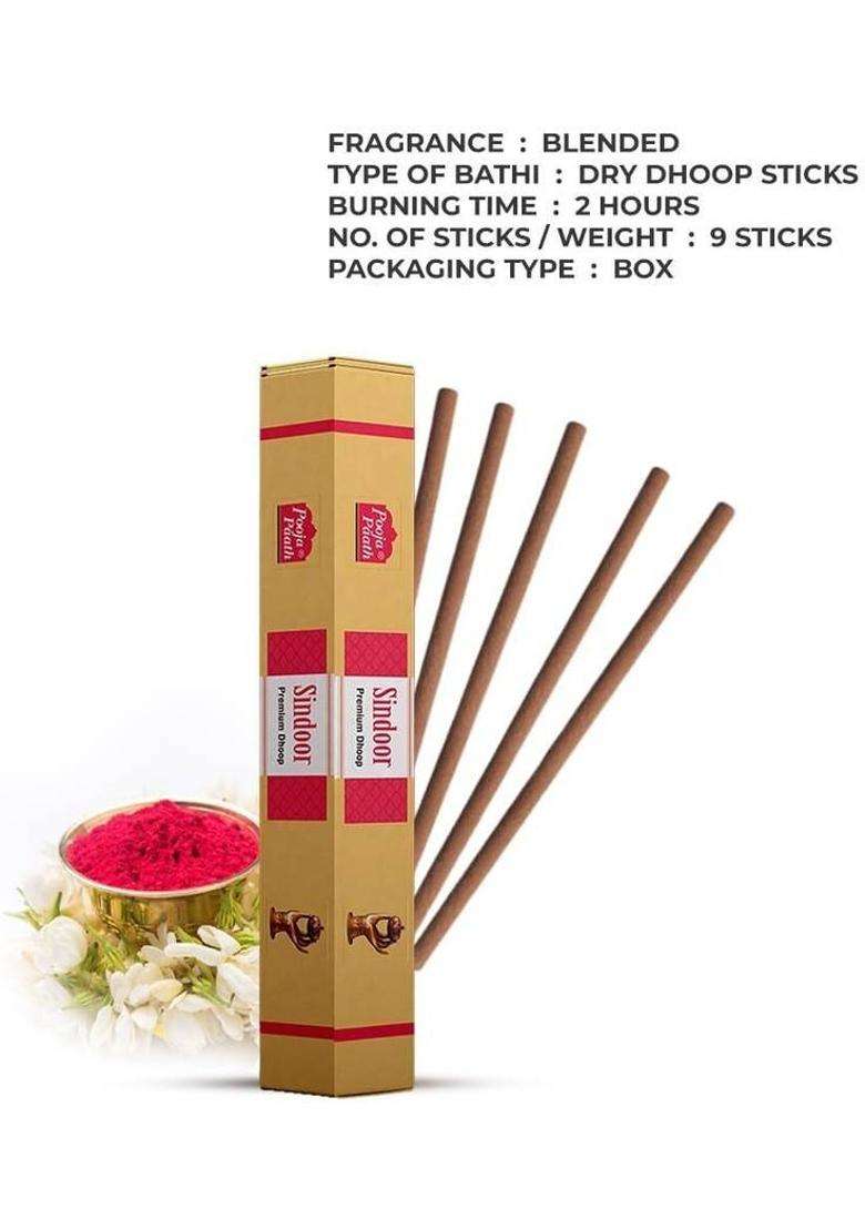 Poojapaath Natural Fragrance Premium Sindoor Drystick Dhoop & Incense Sticks For Puja (Pack Of 6) - Indya