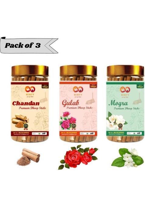 Ninty Charcoal-Free Dhoop Sticks Bamboo-Less Ideal For Prayer Yoga & Relaxation Sandal (Pack Of 3)