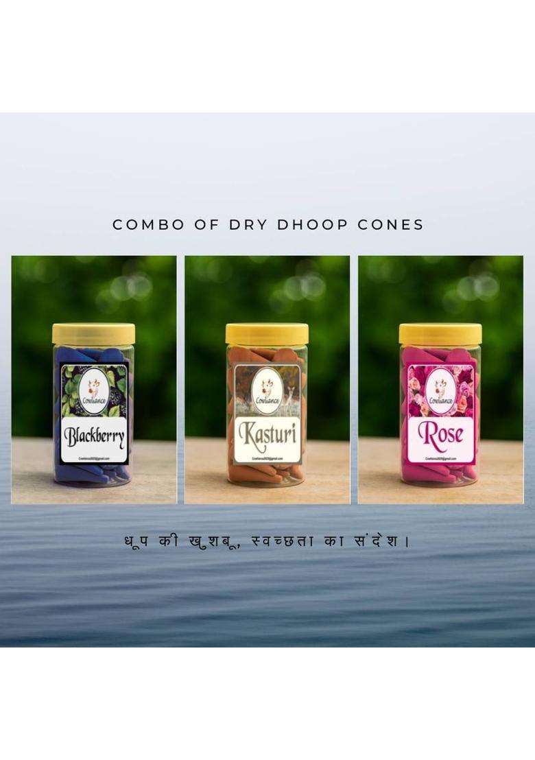 Cowliance Herbal Dhoop Cones For Daily Puja And Relaxation Divine Fragrance Rose Lime Musk (Pack Of 3) - Indya
