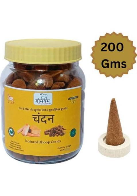 Gaumayam Chandan Dhoop Cones For Pooja 200 Gm Cone Jar With Stand Incense Dhupbatti Sandal