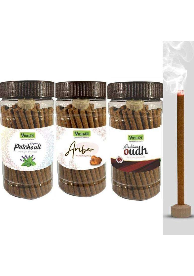 Vidhan Dhoop Sticks Premium Jar 3X100Gm No Bamboo Arabian Oudh Amber & Patchouli (Pack Of 3) - Indya