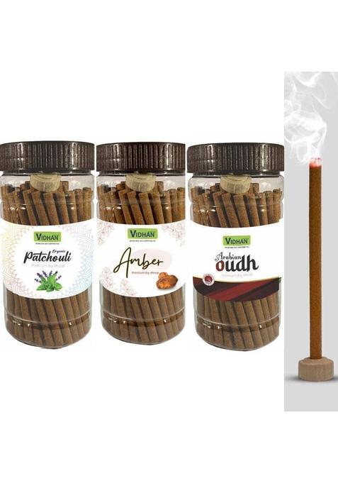 Vidhan Dhoop Sticks Premium Jar 3X100Gm No Bamboo Arabian Oudh Amber & Patchouli (Pack Of 3)