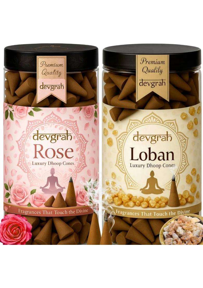Devgrah Rose & Loban Dhoop Cone(100G Each) Charcoal-Free Handmade Incense Cone - Rose Sandal (Pack Of 2) - Indya