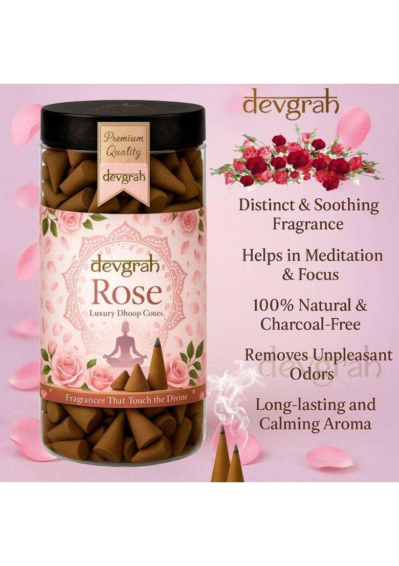 Devgrah Rose & Loban Dhoop Cone(100G Each) Charcoal-Free Handmade Incense Cone - Rose Sandal (Pack Of 2) - Indya