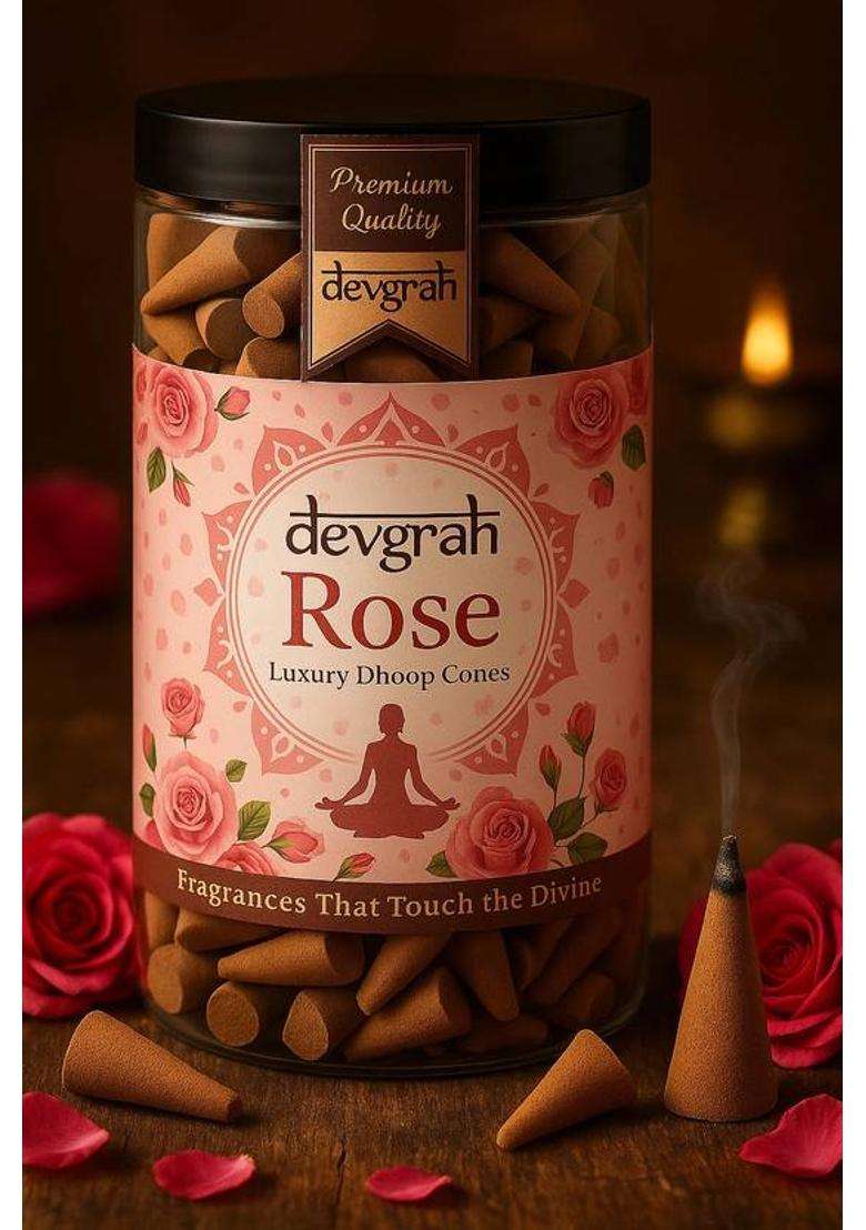 Devgrah Rose & Loban Dhoop Cone(100G Each) Charcoal-Free Handmade Incense Cone - Rose Sandal (Pack Of 2) - Indya