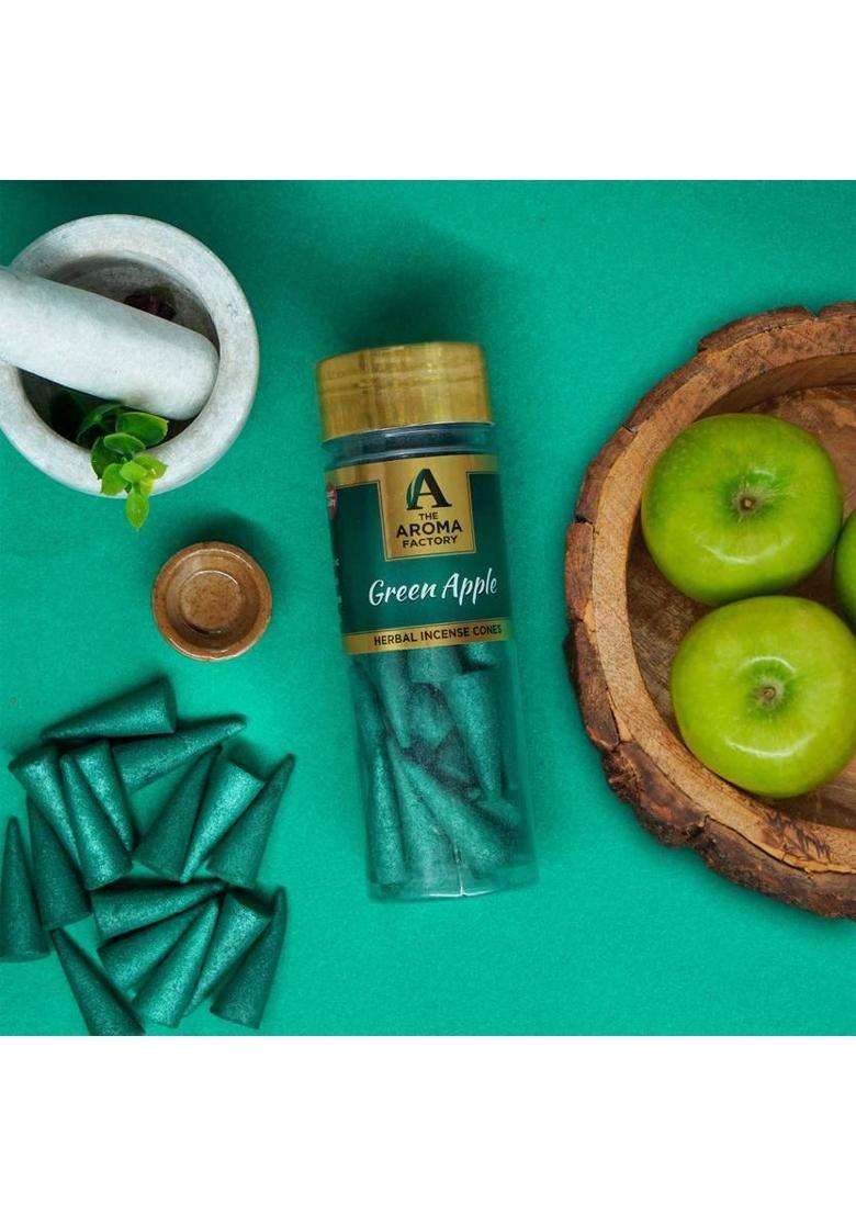 The Aroma Factory Incense Dhoop Cone For Pooja Green Apple 2 Bottles X 30 Cones Sandal (Pack Of 2) - Indya