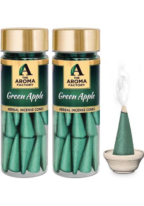 The Aroma Factory Incense Dhoop Cone For Pooja Green Apple 2 Bottles X 30 Cones Sandal (Pack Of 2)