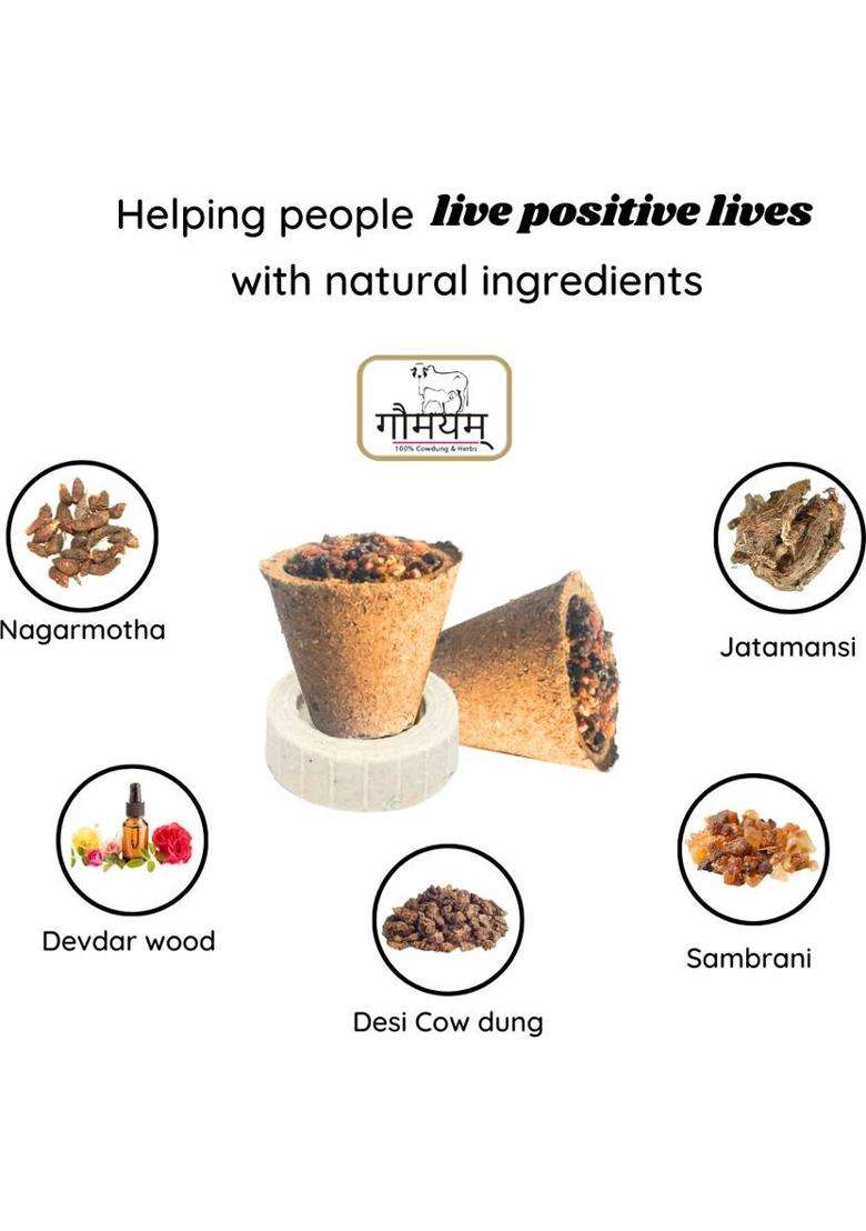 Gaumayam Organic Havan Cups 3 Sambrani Dhoop For Pooja- Cow Dung Herbal Loban Cup Guggul Frankincense - Indya