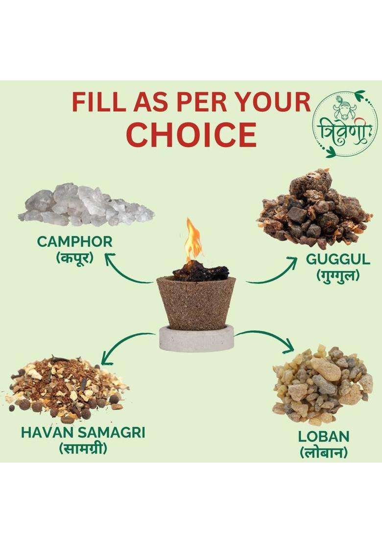 Triveni Desi Gir Cow Dung Empty Sambrani Cups For Pooja 60 Pieces Loban Dhoop (Pack Of 60) - Indya