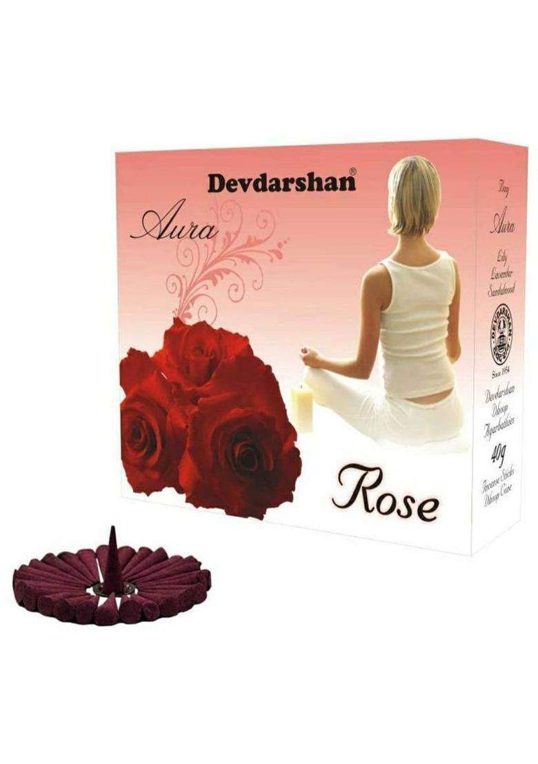 Devdarshan Aura Dry Dhoop Cones (Lavender Sandalwood Rose Lily) (2 Packs Of 12 Units Each) Rose (Pack 48) - Indya