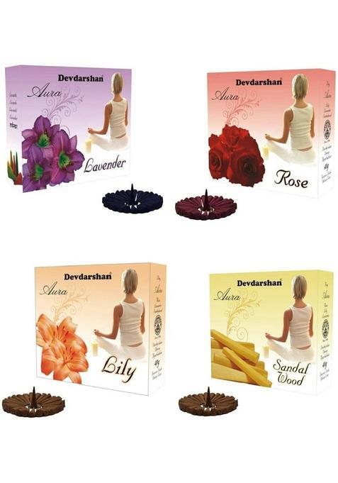 Devdarshan Aura Dry Dhoop Cones (Lavender Sandalwood Rose Lily) (2 Packs Of 12 Units Each) Rose (Pack 48)