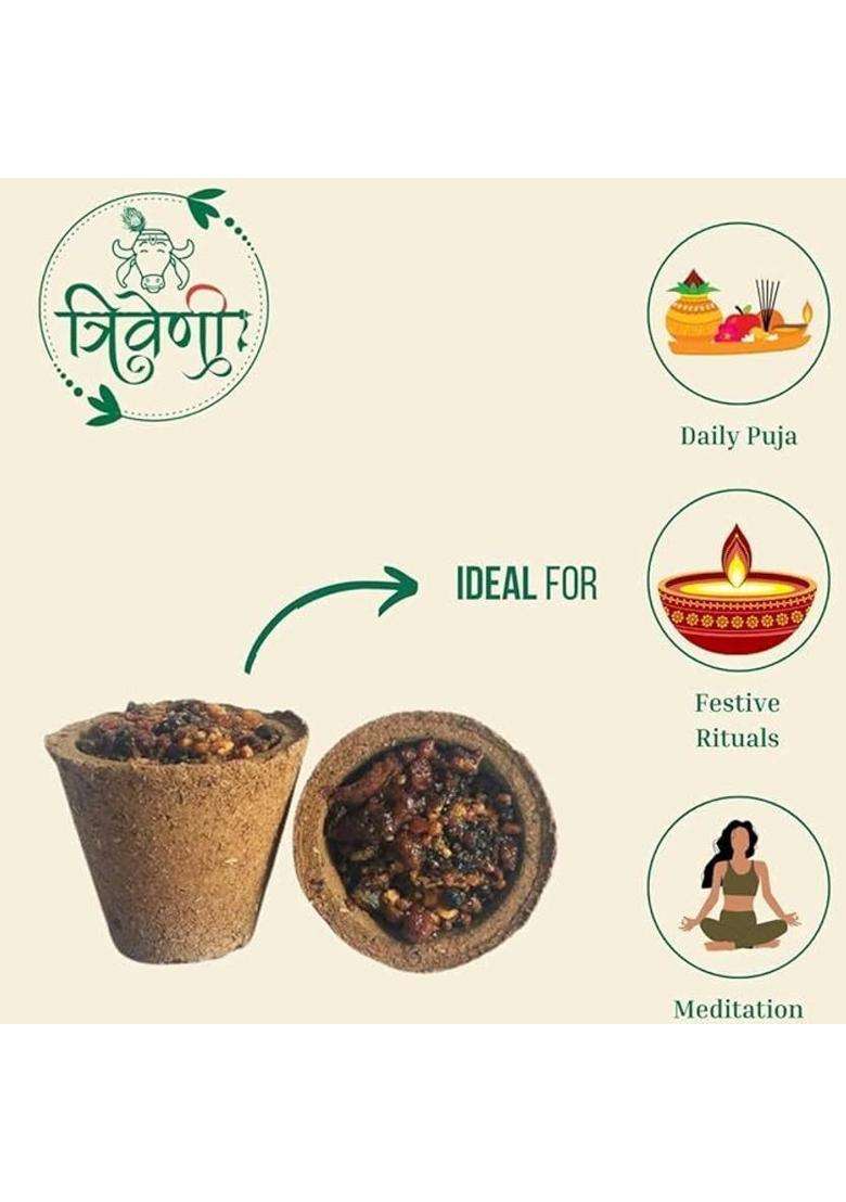Triveni Gir Cow Dung Sambrani Dhoop Cups With Guggal & Loban For Pooja Havan (60 Cups) Guggul (Pack Of 5) - Indya