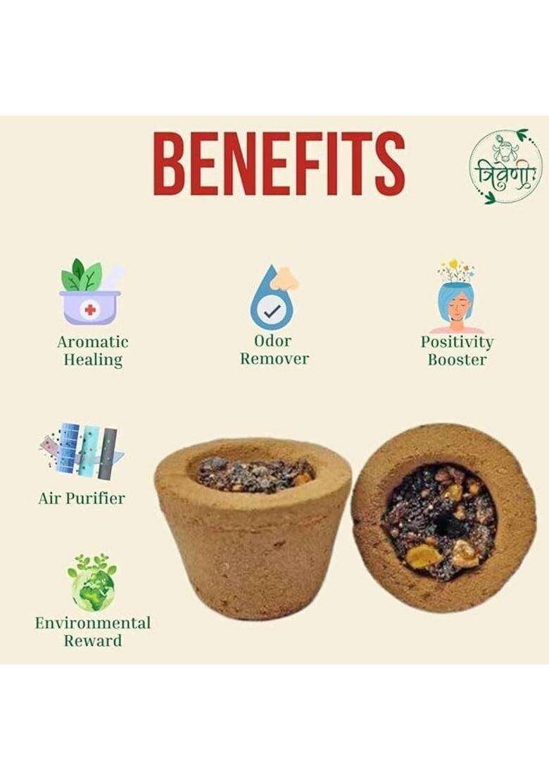 Triveni Gir Cow Dung Sambrani Dhoop Cups With Guggal & Loban For Pooja Havan (60 Cups) Guggul (Pack Of 5) - Indya