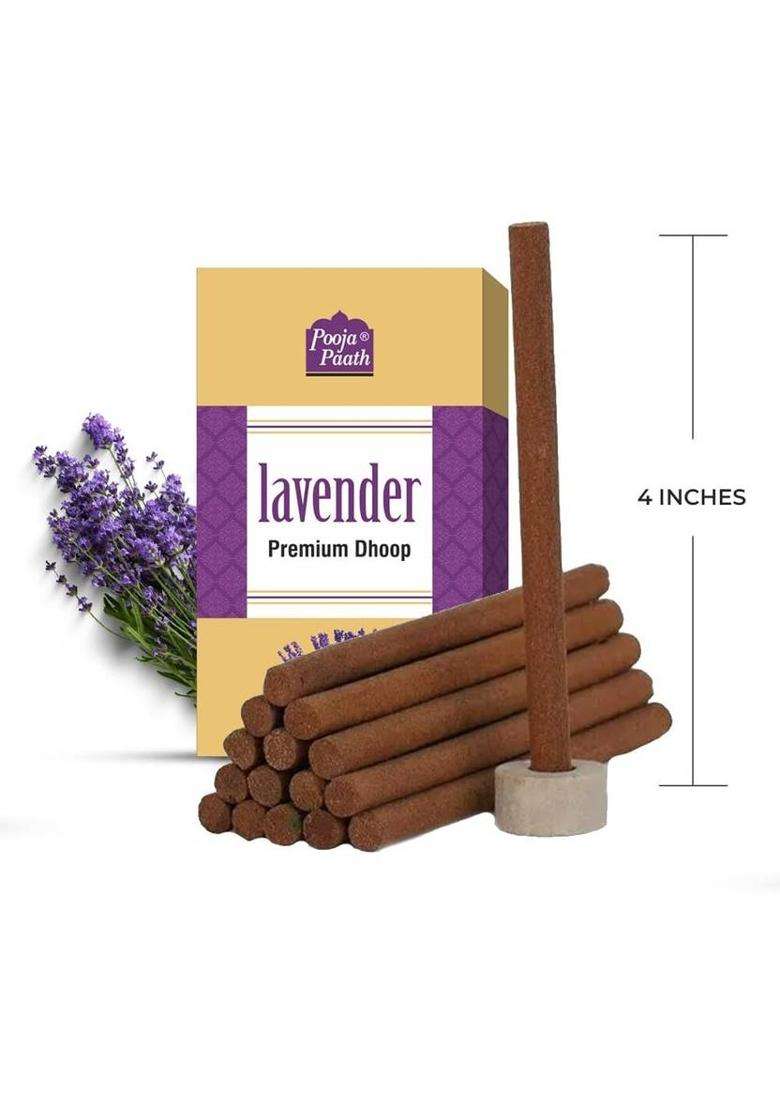 Poojapaath Natural Fragrance Premium Lavender Drystick Dhoop & Incense Sticks (Pack Of 12) - Indya