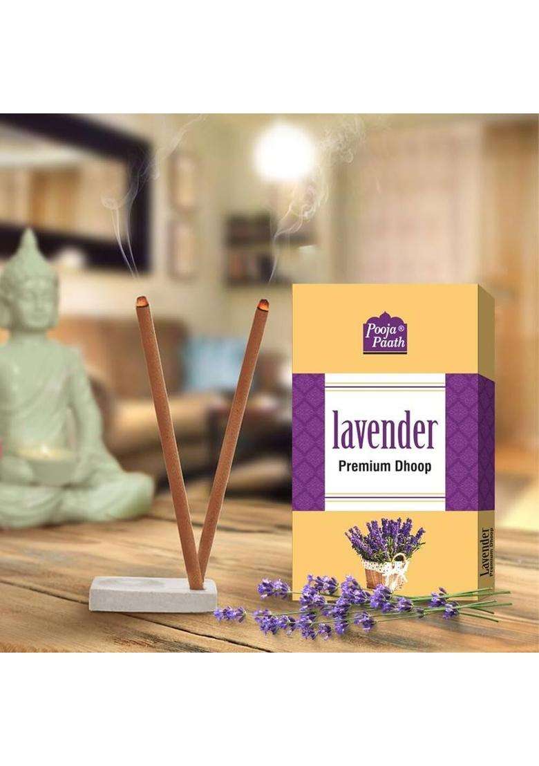 Poojapaath Natural Fragrance Premium Lavender Drystick Dhoop & Incense Sticks (Pack Of 12) - Indya