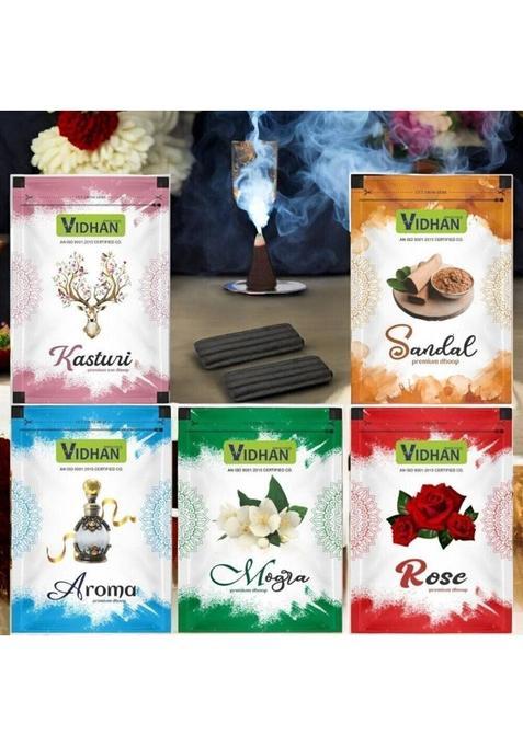 Vidhan Zipper Pouch Mix Fragrance 20 Sticks Each Packet12 Guggul Musk Frankincense Lavender Orchid Dhoop (Pack Of 5)