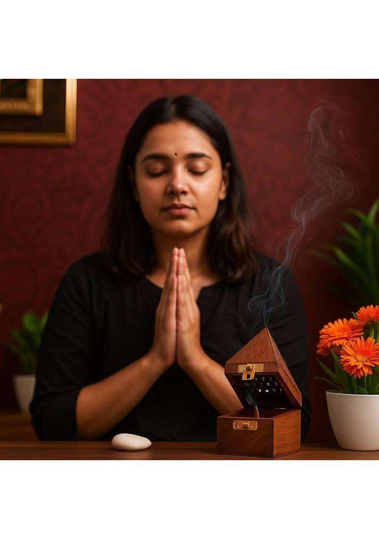 Zyvontra Wooden Sambrani Dhoop Stand For Pooja Room & Mandir Use - Indya
