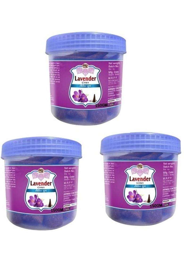 Wqt Incense Dhoop Cones Lavender 150Gm. Pack Of 3 Best For Puja Meditation & Home (Pack 3) - Indya
