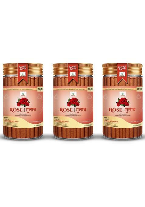 Godsun Premium Rose Dry Dhoop Sticks Jar (3 100)300Gm No Bamboo Charcoal (Pack Of 3)