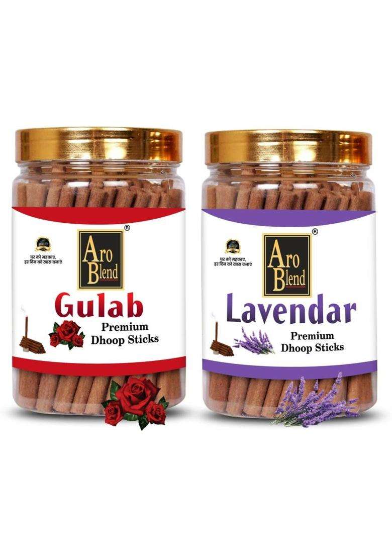Aroblend Premium Gulab & Lavender Dry Dhoop Incense Stick (100Gms 2=200 Gram) Jar Rose (Pack Of 2) - Indya