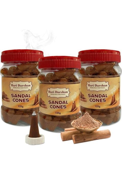Hari Darshan Sandal Dhoop Cones-125G Each Organic Dry For Daily Pooja (Pack Of 3)