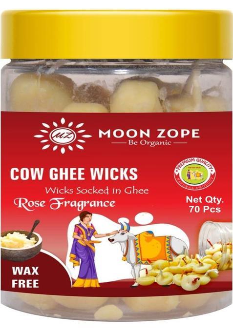 Moon Zope Pure Cow Ghee Cotton Wicks - Diya Batti For Pooja Rose Fragrance 70 Pcs Wick