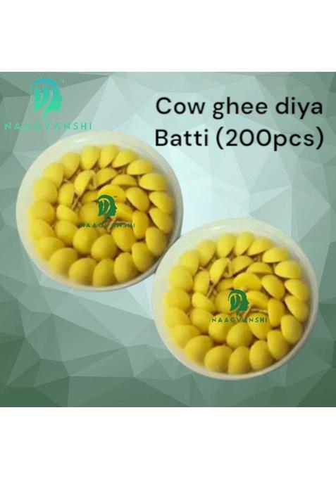 Naagvanshi 200Pcs Cow Ghee Diya Batti Natural & Wax-Free For Sacred Rituals Cotton Wick (Pack Of 2)