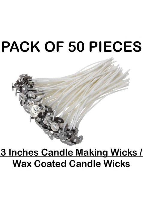 Aamu Moon Candle Making Wick, Wax Coated Wick Thread - 3 Inches (Pack Of 50 Wicks) Cotton 50)
