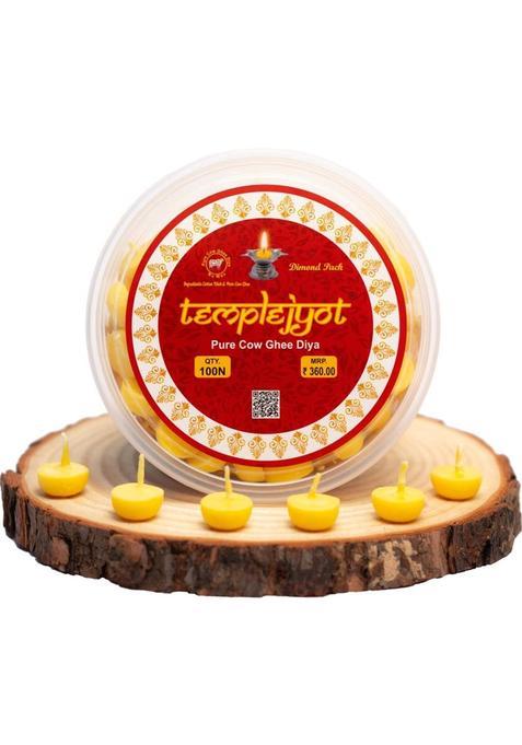 Templejyot Wax Free Pure Cow Ghee Diya Batti - 100 Diyas Easy To Use Long Lasting Cotton Wick