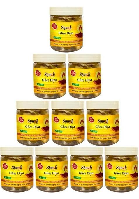 Shivaji Special Ghee Diya Batti For Puja Wax Free Readymade Jyot Cotton Wick (Pack Of 10)