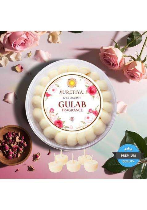 Suretiya Craft Gulab Cow Ghee Diya Batti For Puja Premium Quality Cotton Wick (Pack Of 50)