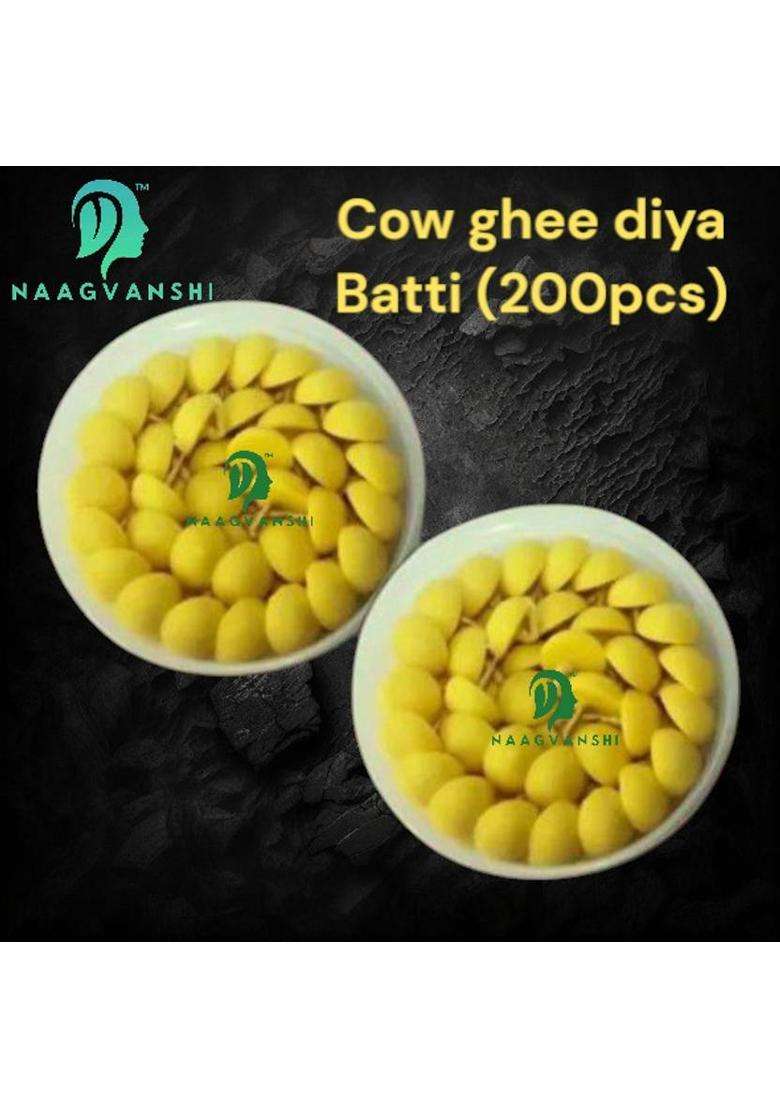 Naagvanshi Natural Ghee Diya Batti (200 Pcs) Wax-Free Ideal For Hawan & Pooja Cotton Wick (Pack Of 2) - Indya
