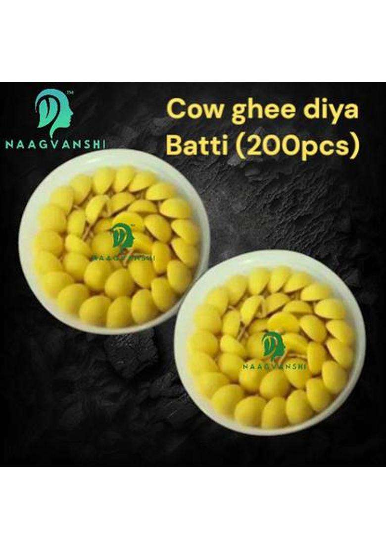 Naagvanshi Natural Ghee Diya Batti (200 Pcs) Wax-Free Ideal For Hawan & Pooja Cotton Wick (Pack Of 2) - Indya