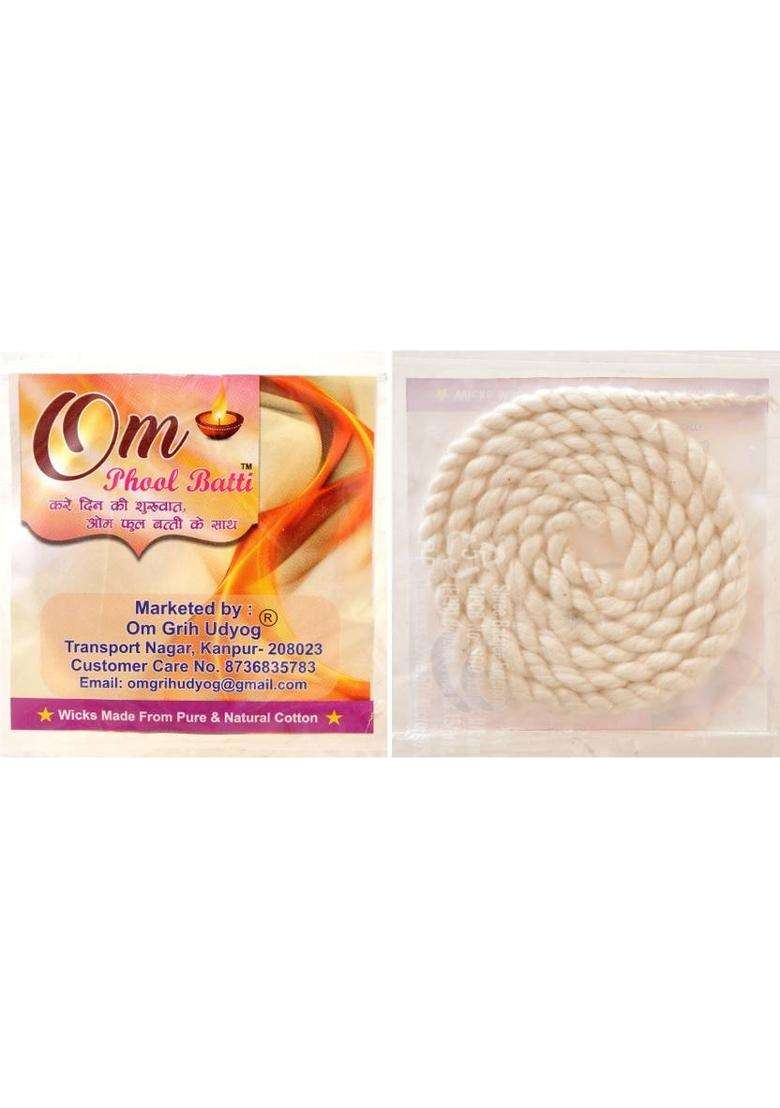 Om Phool Batti Cotton Wicks Akhand Jyot For Pooja Diya Puja Lambi 12 Pkt In Each Color - Red Yellow White Wick (Pack Of 36) - Indya