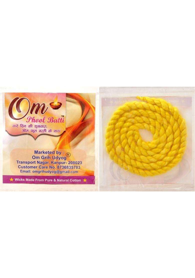 Om Phool Batti Cotton Wicks Akhand Jyot For Pooja Diya Puja Lambi 12 Pkt In Each Color - Red Yellow White Wick (Pack Of 36) - Indya