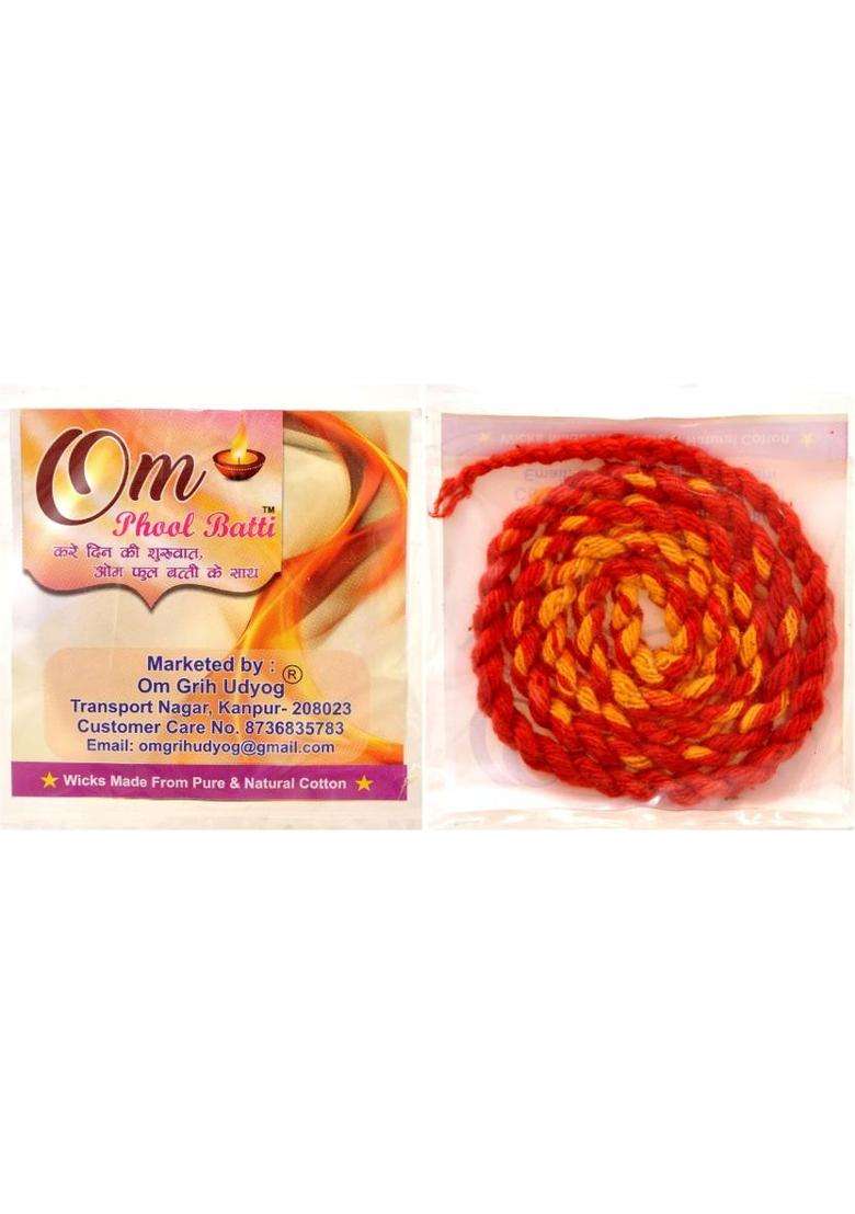 Om Phool Batti Cotton Wicks Akhand Jyot For Pooja Diya Puja Lambi 12 Pkt In Each Color - Red Yellow White Wick (Pack Of 36) - Indya