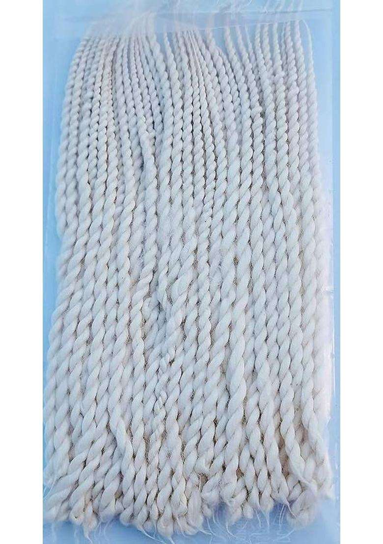 Krishivtrendhub Long Twisted White Batti Pack Of 12 Cotton Wick (Pack 12) - Indya