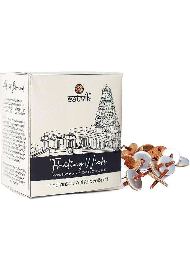 Satvik 100 Piece 20 Mm Round Floating Wicks For Oil Cups With Cork Disc Holders Cotton Wick - Indya