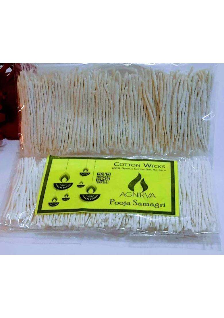 Agnirva Long Cotton Wicks Lambi Batti Deepam Vattulu Samay(White Pack Of 500Wicks) Wick (Pack 500) - Indya