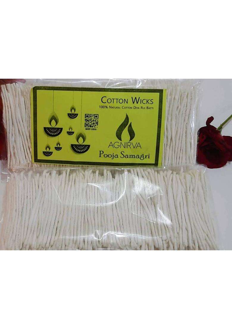 Agnirva Long Cotton Wicks Lambi Batti Deepam Vattulu Samay(White Pack Of 500Wicks) Wick (Pack 500) - Indya