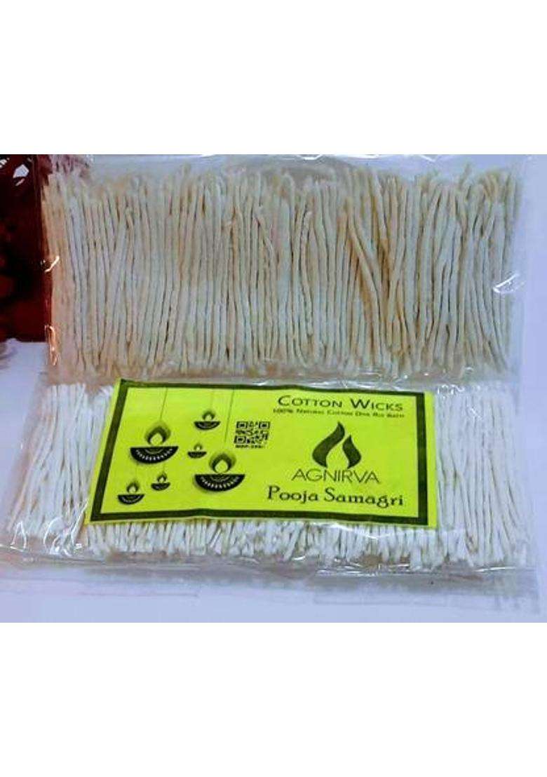 Agnirva Long Cotton Wicks Lambi Batti Deepam Vattulu Samay(White Pack Of 500Wicks) Wick (Pack 500) - Indya