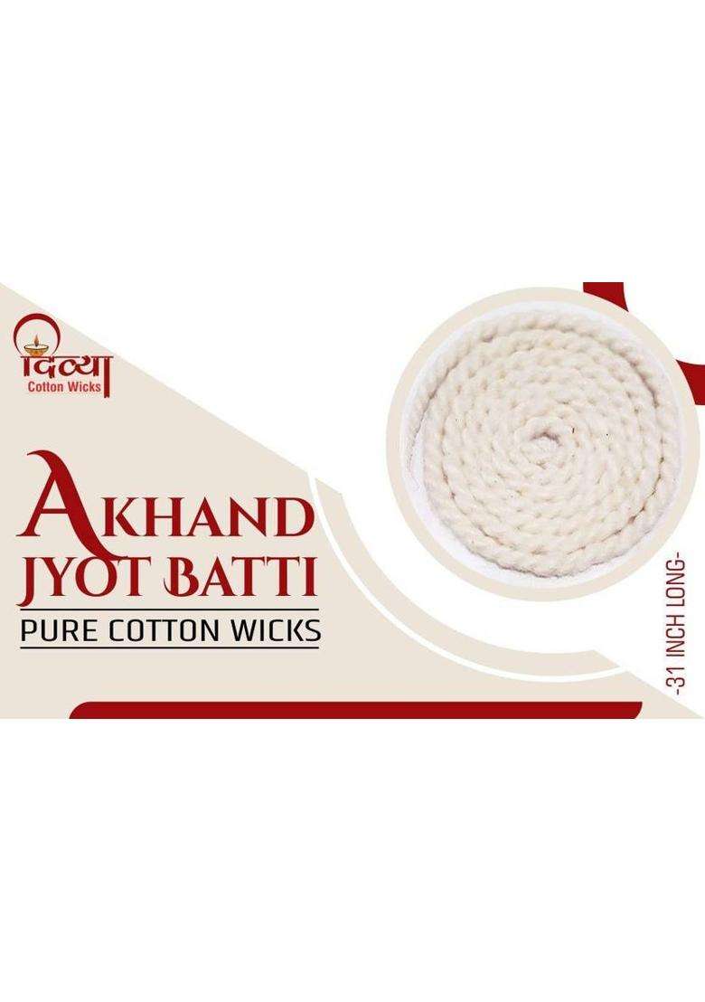 Divya Akhand Jyot Cotton Wicks Batti For Pooja Pure Diya Puja Lambi Pack Of 6 Color White Wick (Pack 6) - Indya