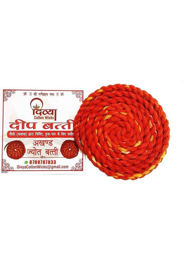 Divya Cotton Wicks Kalava Batti For Akhand Jyot Diya Puja Lambi Mauli Thread Combo Pack Of 12 4 Pcs Each Color Red Yellow And White Size 35 Inch Long Wick (Pack 12) - Indya