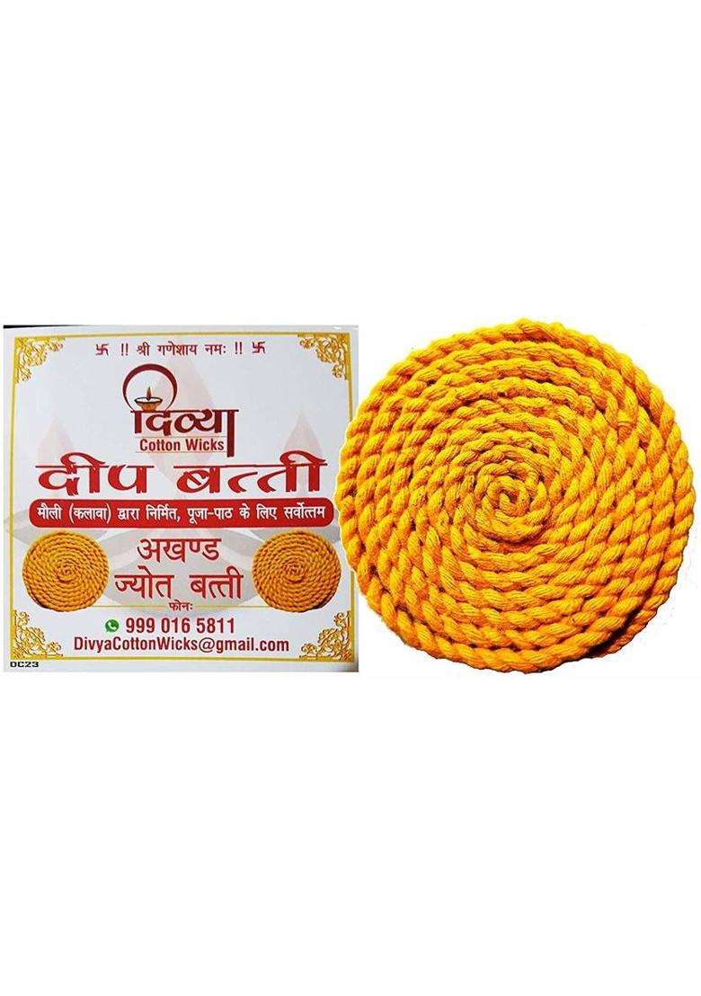 Divya Cotton Wicks Kalava Batti For Akhand Jyot Diya Puja Lambi Mauli Thread Combo Pack Of 12 4 Pcs Each Color Red Yellow And White Size 35 Inch Long Wick (Pack 12) - Indya