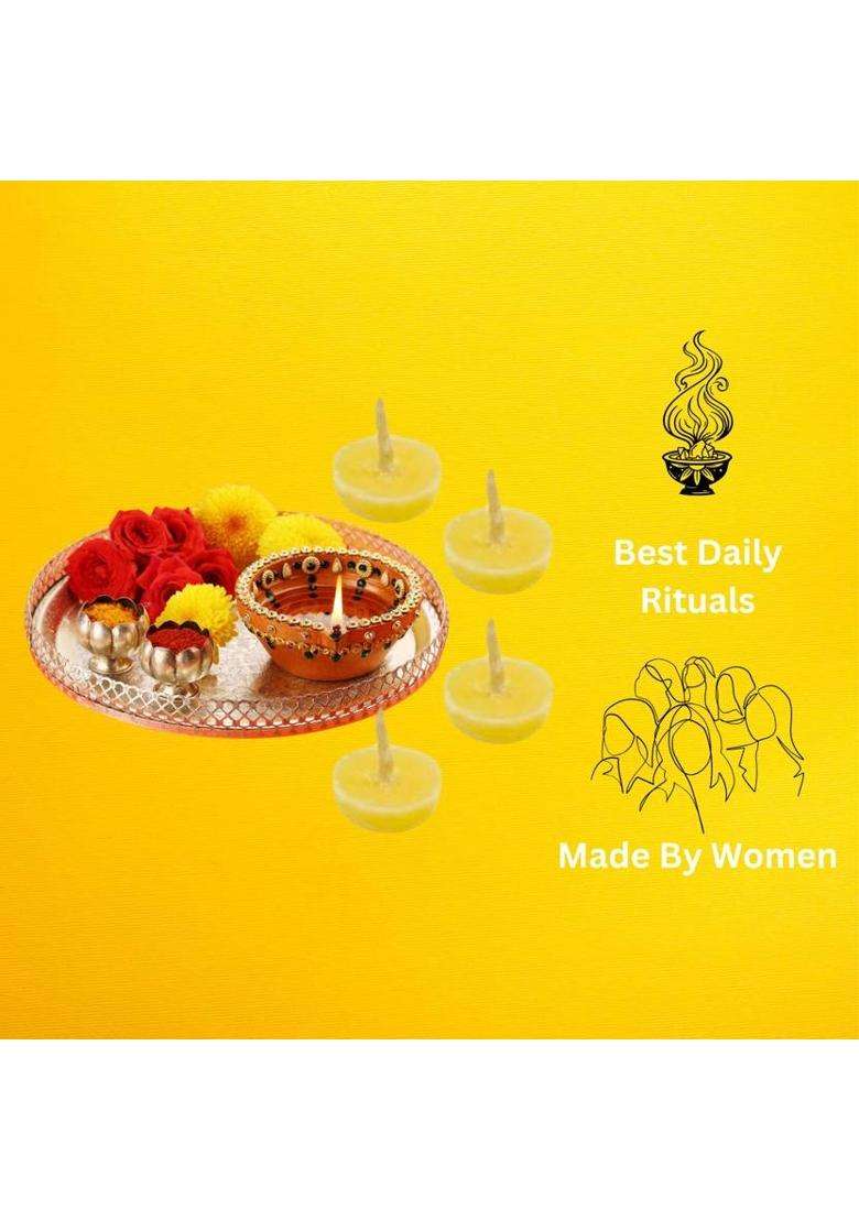 Pujahome Wax-Free Ghee Diya Wicks 400 Easy-To-Use Pure Battis 30 Min Burn Time Cotton Wick (Pack Of 4) - Indya