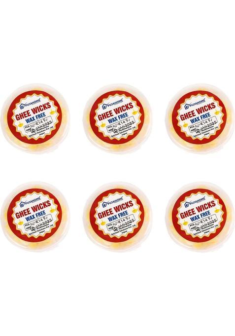 Pujahome Readymade Ghee Diya Batti 180 Pcs | Wax-Free, Hassle-Free, 30 Min Burn Time Cotton Wick (Pack Of 6)