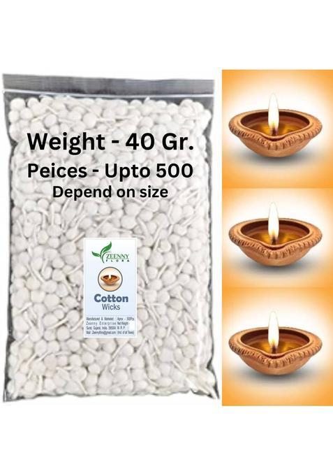 Zeennyflora White Cotton Wicks Diya Batti For Pooja Upto 500Pcs (40 Gr.) Wick