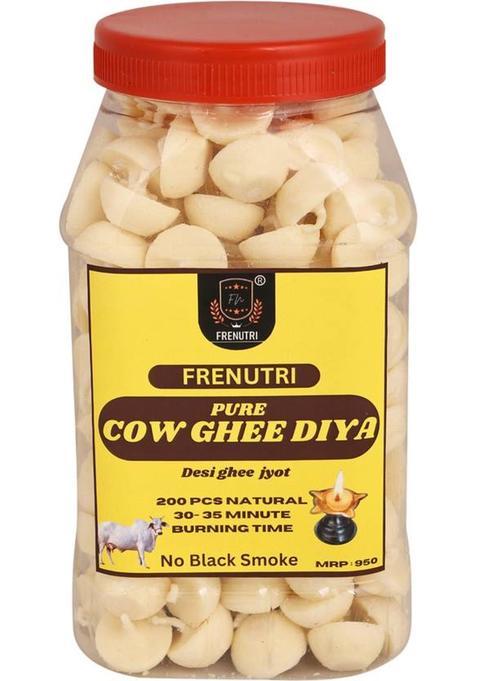 Frenutri Cow Ghee Diya For Puja, 200 Pieces, Wax Free Vegan Batti Desi Wick Cotton