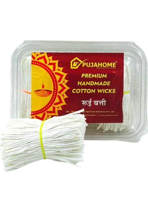 Pujahome Long Cotton Wicks/Diya Batti White, Length - 3+ Inches 1100 Pcs Pack Wick