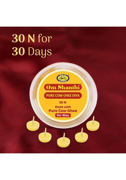 Om Shanthi Pure Cow Ghee Wicks Ready-To-Light & Wax-Free ( 30 Nos) Cotton Wick